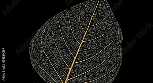 Delicate Leaf Vein Structure Against Black Backdrop Detailed Botanical Art