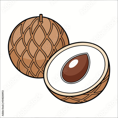 Tropical fruit, halved, with patterned skin