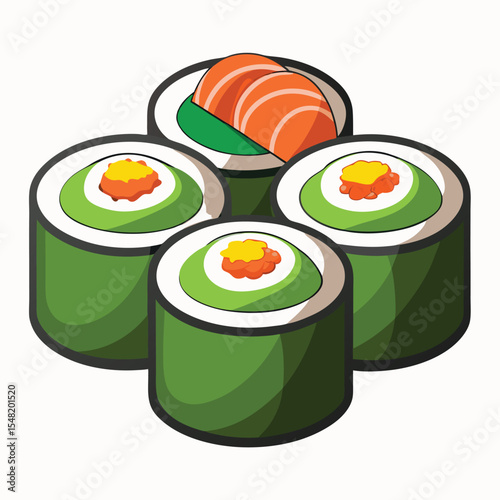 Vector of sushi rolls with salmon, tuna, and avocado