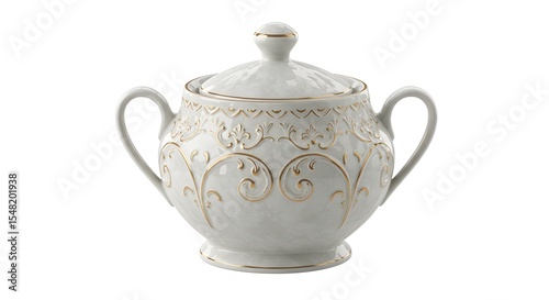 Bild auf Leinwand Elegant Porcelain Sugar Bowl with Gold Accents - Vintage Tea Set