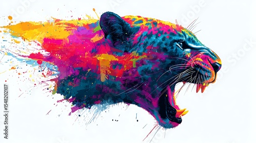 Colorful jaguar painting art abstract vibrant animal feline wildcat illustration artwork design