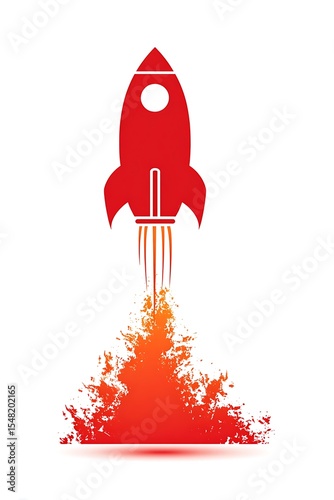 Red rocket ship launch startup business innovation technology space exploration concept vector icon design