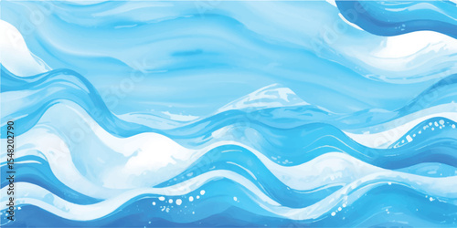 Abstract Blue and White Pastel Watercolor Background with Ocean-Inspired Flow and Gentle Texture. Cool and Serene Watercolor Wave Design with Smooth Blue and White Tones for Background Decoration