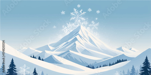 Winter wonderland: snow-covered trees in a cold mountain landscape