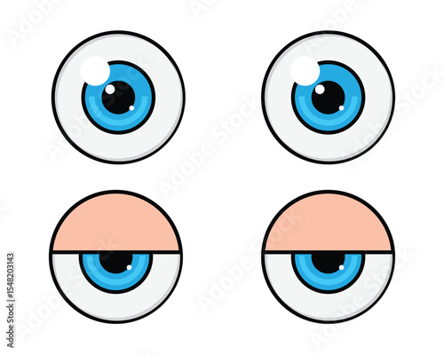 Set of Cartoon Eyes Open and Closed with Blue Iris