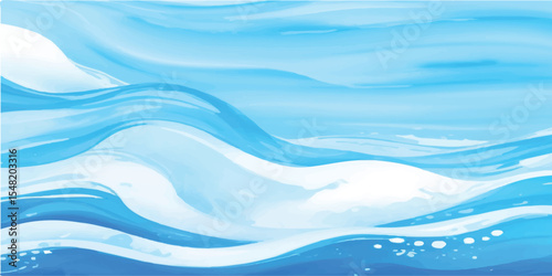 Minimalist Blue and White Watercolor Wave Background with Soft Blends and Artistic Fluidity. Peaceful Blue Ocean Watercolor Background with White Wave Layers in a Soft Gradient Composition