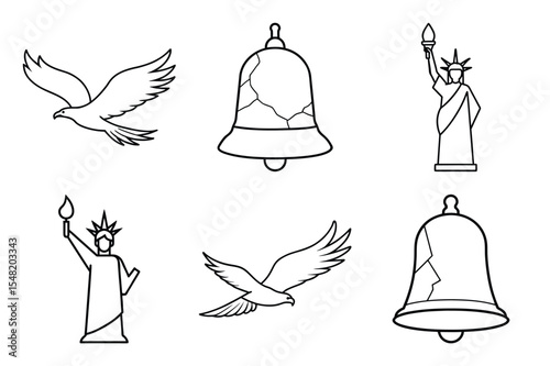  4th of July line art icon set for patriotic celebration and design