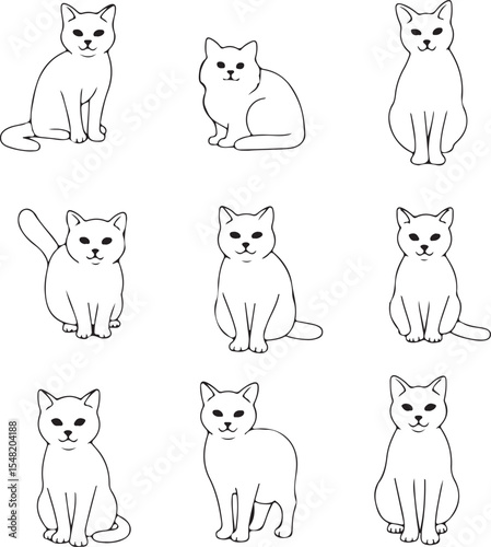 Nine Line Art Cat Illustrations: Minimalist Pet Drawings, Simple Cat Sketches, Elegant Feline Designs for Print & Web