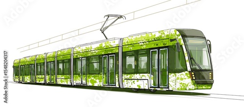 Green city tram transportation public transit vehicle commuter rail eco friendly urban transport design concept