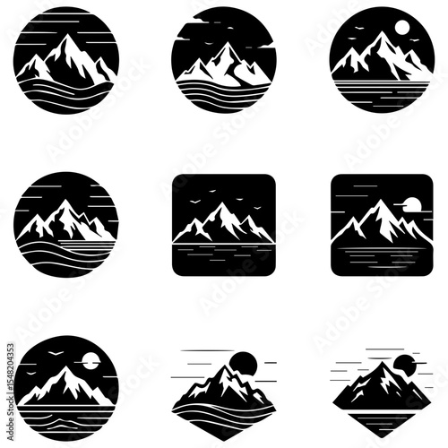 Nine striking monochromatic mountain designs, where simplicity creates a powerful statement