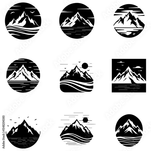 A black and white mountain logo set designed around the powerful principle of negative space