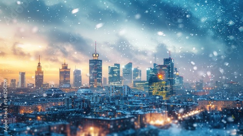 Wallpaper Mural Snowy cityscape at twilight Torontodigital.ca