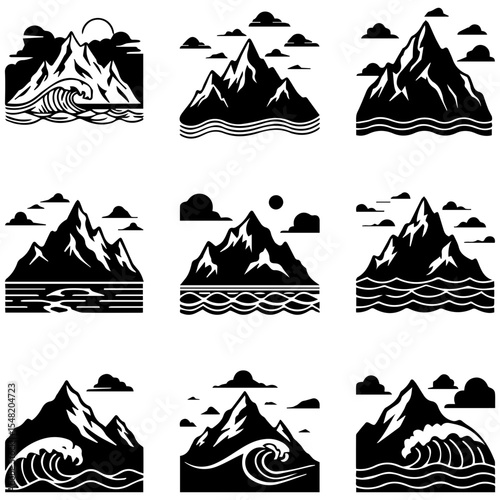 A set of rugged, wind-swept mountain peak logos perfect for any adventure-themed branding