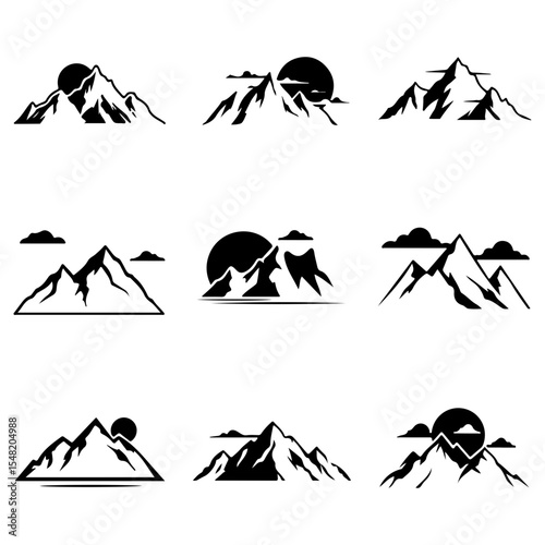 A toolkit of nine modern mountain vector logos, ideal for creating a strong and stylish brand mark