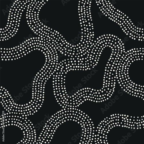 Vector seamless pattern. Dotted stylish background. Smooth dotted shapes. Stylised Australian Aboriginal Art. Modern surface design. Monochrome dotted swatch.