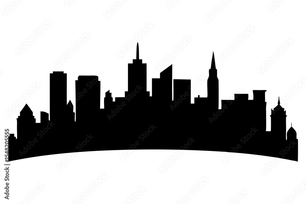 Fototapeta premium Curved city skyline silhouette isolated on white background