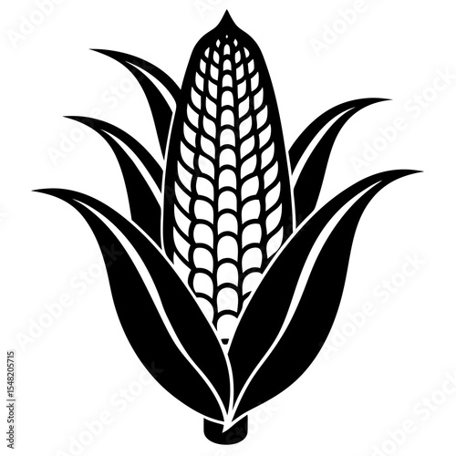 Black silhouette of an ear of corn isolated on white background