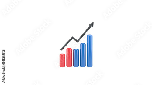 Free Download Bar chart with red and blue columns and upward arrow indicating growth or progress. chart features zigzag line connecting tops of columns, symbolizing data trends or financial success - GFXLoad