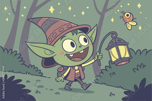 Funny vector cartoon illustration of a fairy tale owl character on a spooky Halloween night