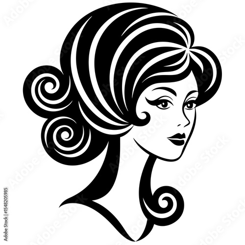 A stylish womans face with elegant retro hairstyle, isolated on white background