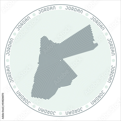 Jordan round logo design. Country shape build of rings. Jordan text around the country. Vector Illustration.
