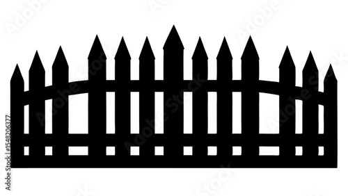 Isolated black silhouette of a picket fence on white background