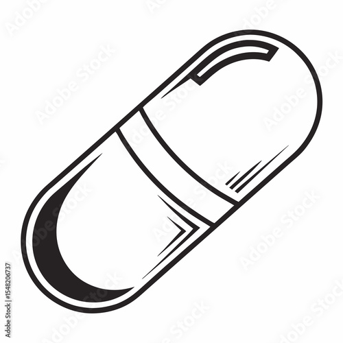 Capsule in black and white illustration depicting medication concept  
