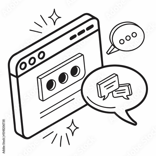 Communication interface with chat bubbles and browser window design  