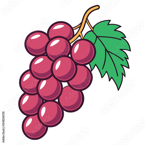 Bunch of red grapes with leaves