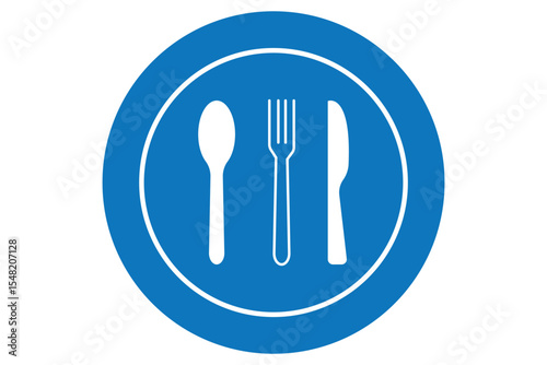 Fork, spoon, knife and plate. Menu symbol. Tableware instruments. Restaurant icon. Food, plate, fork, knife, spoon, cutlery icon set. eps 10