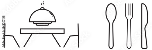 Fork, spoon, knife and plate. Menu symbol. Tableware instruments. Restaurant icon. Food, plate, fork, knife, spoon, cutlery icon set. eps 10