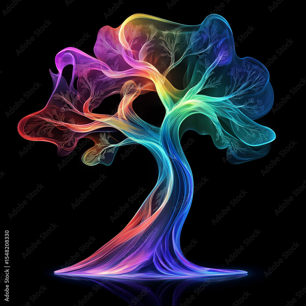 Obraz premium Colorful Smoke Tree Abstract Artwork Emphasizing Nature's Beauty for Digital Art Blogs, Creative Design Websites, Environmental Awareness, and Educational Materials 