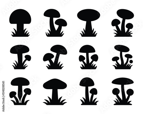 Silhouette Mushroom: a collection of unique, silhouette mushroom, which is very simple graphic design.
