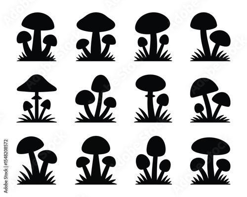 Mushroom Silhouettes: Minimalist silhouettes of diverse mushrooms in a natural setting, conveying the essence of nature's bounty and charm.