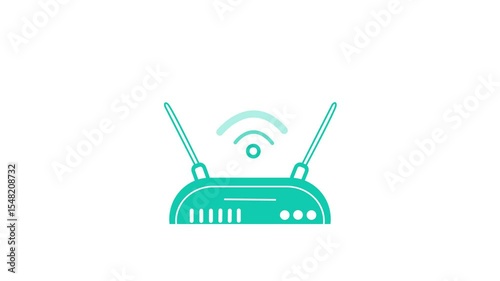 Router Transmitting Internet Waves Animation, Network Router with Animated Wireless Signal