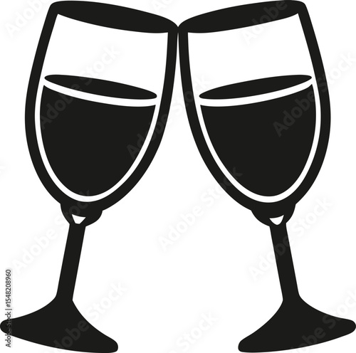 Two wine glasses toasting in black and white vector illustration