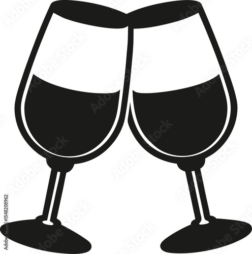 Two Wine Glasses Clinking in a Black and White Silhouette