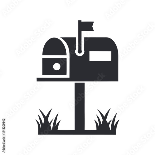 Simple Black Silhouette Mailbox Icon with Grass on White Background postbox letterbox