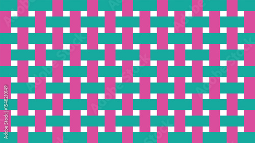 Abstract woven pattern design in pink and teal isolated on white background