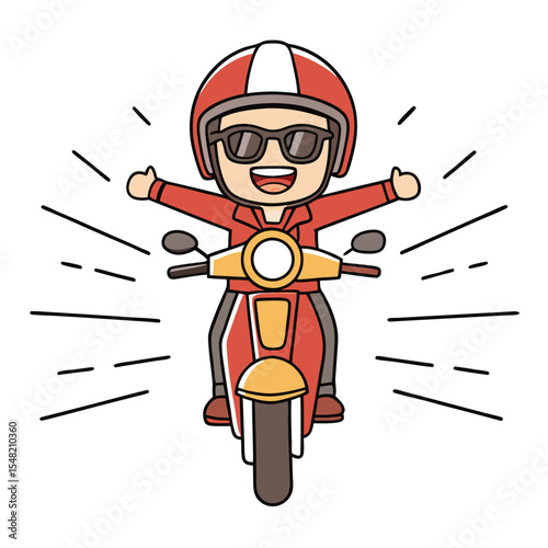Happy motorcyclist riding a scooter