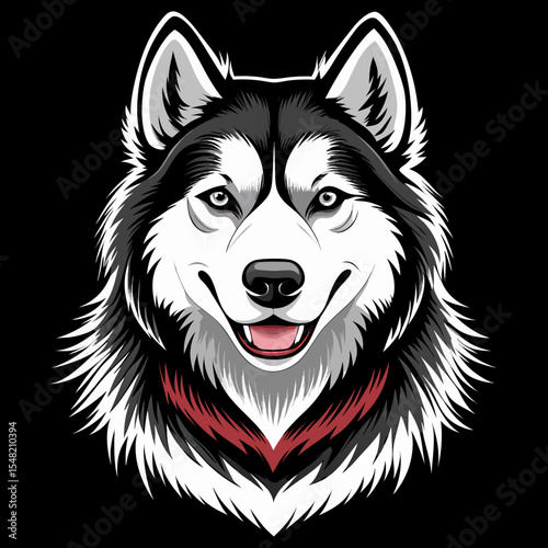 Close up illustration of a happy husky dog head