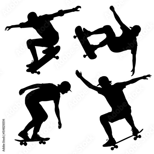 Silhouettes of skateboarders performing tricks art