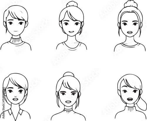Six Unique Female Character Portraits: Expressions & Hairstyles