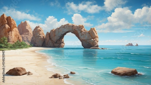 Gentle Surf Meets Curved Coastal Arch