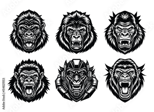 Monkey Minimal Logo Collection, Bundle, Monkey Vector, Monkey Silhouette, Ape logo, Gorilla Vector, Chimpanzee Silhouette, Baboon, Animal, Primate on a white backround .