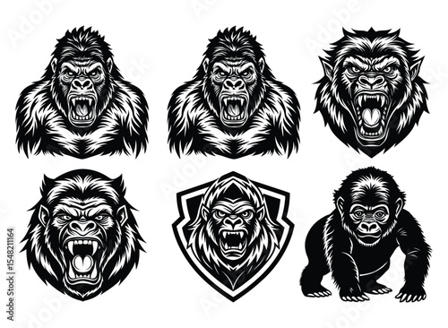 Monkey Minimal Logo Collection, Bundle, Monkey Vector, Monkey Silhouette, Ape logo, Gorilla Vector, Chimpanzee Silhouette, Baboon, Animal, Primate on a white backround .