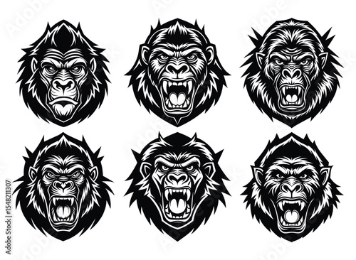 Monkey Minimal Logo Collection, Bundle, Monkey Vector, Monkey Silhouette, Ape logo, Gorilla Vector, Chimpanzee Silhouette, Baboon, Animal, Primate on a white backround .