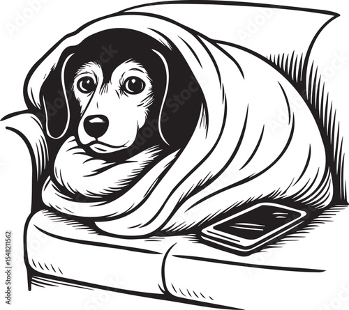 dachshund dog on the couch with phone