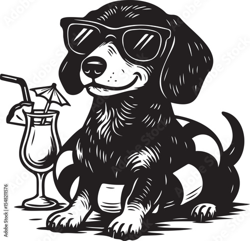 summer dachshund dog with a cocktail