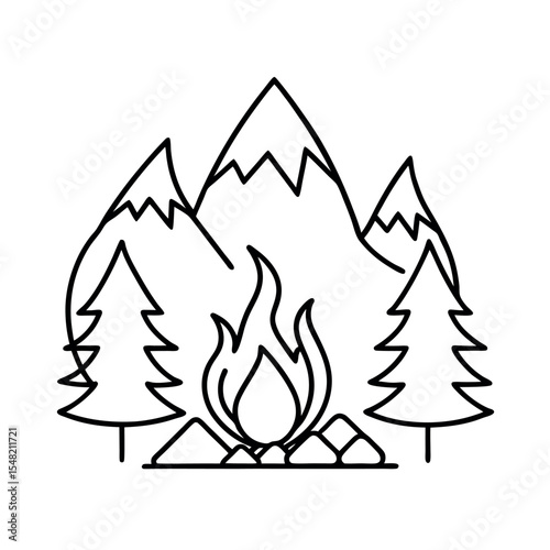 campfire night outline sketch